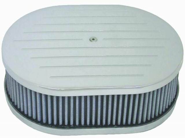 Oval Air Cleaner, Polished Ball Milled Top, 12 x 2 Filter, 12 x 8.25 x  3.125 Overall Dimensions, 5-1/8 Neck (4150), Washable Filter