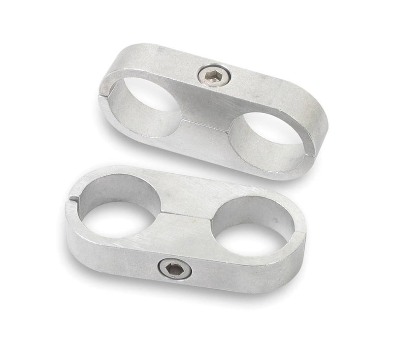 3/16" Polished Aluminum, Hose & Tubing Separator Clamp, 2 Holes, Aluminum, Set of 3