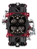 850 CFM Brawler Race Carburetor Mechanical Secondary -4150 Changeable Air Bleeds; 4 Corner Idle Adjustment, Black/Red