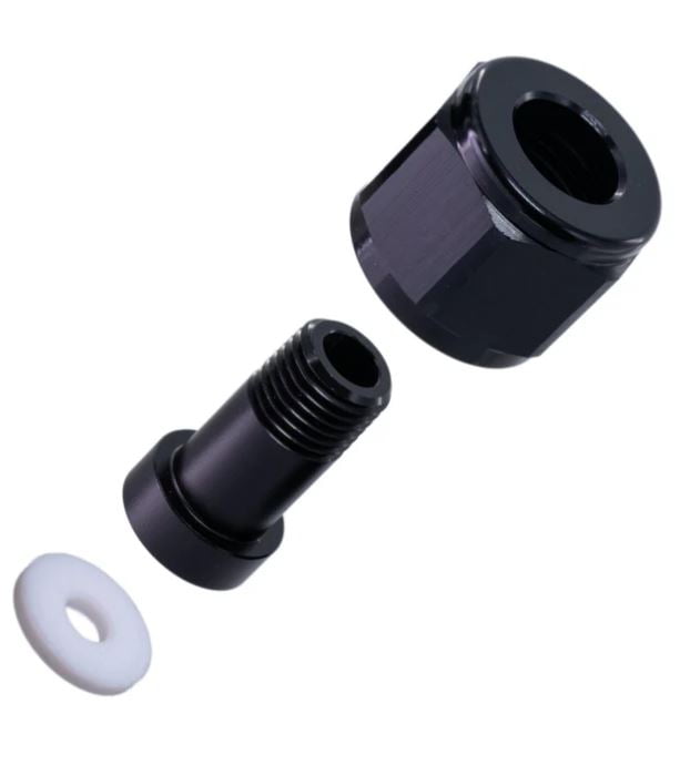 CO2 Bottle Valve Nut to Nipple Assembly, CGA 320 to 1/4 NPT, Black Anodized, Billet Aluminum, Used With 60S-30104