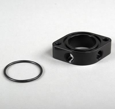 1" Water Neck Spacer T-Stat Spacer, 2 - 3/8" NPT Ports, O-ringed, Billet Aluminum, Black, Chevy, Mopar, Big Block, Small Block