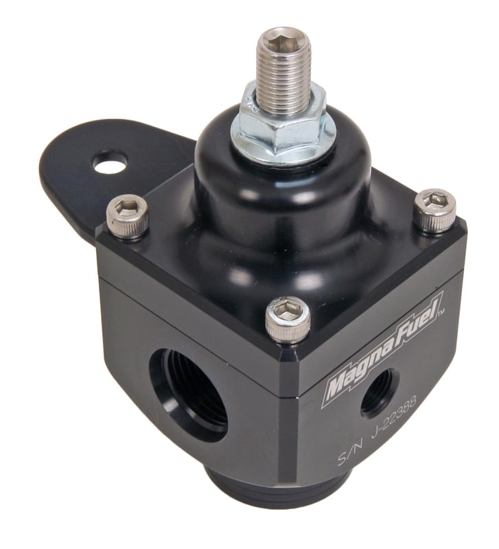 Fuel Pressure 2 Port Regulator, 4-12 psi, Non-Return, Gasoline, Alcohol, Aluminum, Black Anodized