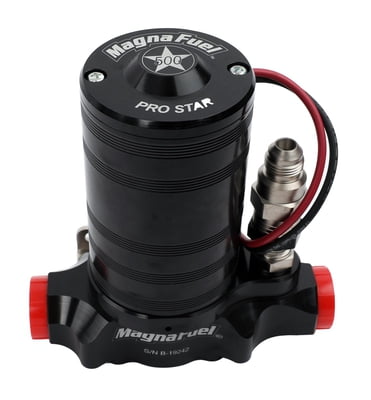 ProStar 500 Fuel Pump, Electric, Adjustable External #8 Bypass, Gas/Alcohol, Single -12 AN Inlet/Outlet, 25-36 psi., 2,000 HP, Black Anodized, Pump Only