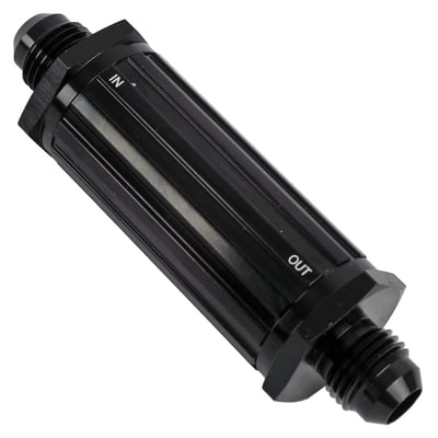 Fuel Filter, #6 Male In/Out, 4.0" Long, 30 Microns, Cleanable Filter, Black