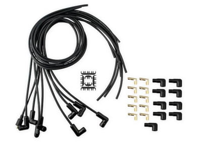 90°, Spark Plug Wires, Extreme 9000 Black Ceramic, Spiral Core, 8mm, Black, 90° Boots, Universal, , Both Style Cap Terminals