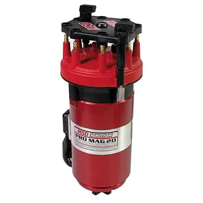 Pro Mag 20 Amp Generator, CCW Rotation, Band Clamp, Red Generator & Cap #10.1, 8.2" Tall, 20 Amps, Max RPM 14,000, 26° Spark Duration