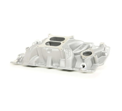 SBC, Dual Plane Intake Manifold, Stealth, Natural, Aluminum, Non-EGR, 4150 Square Bore, Chevy Small Block Gen I, 1500-6700 RPM