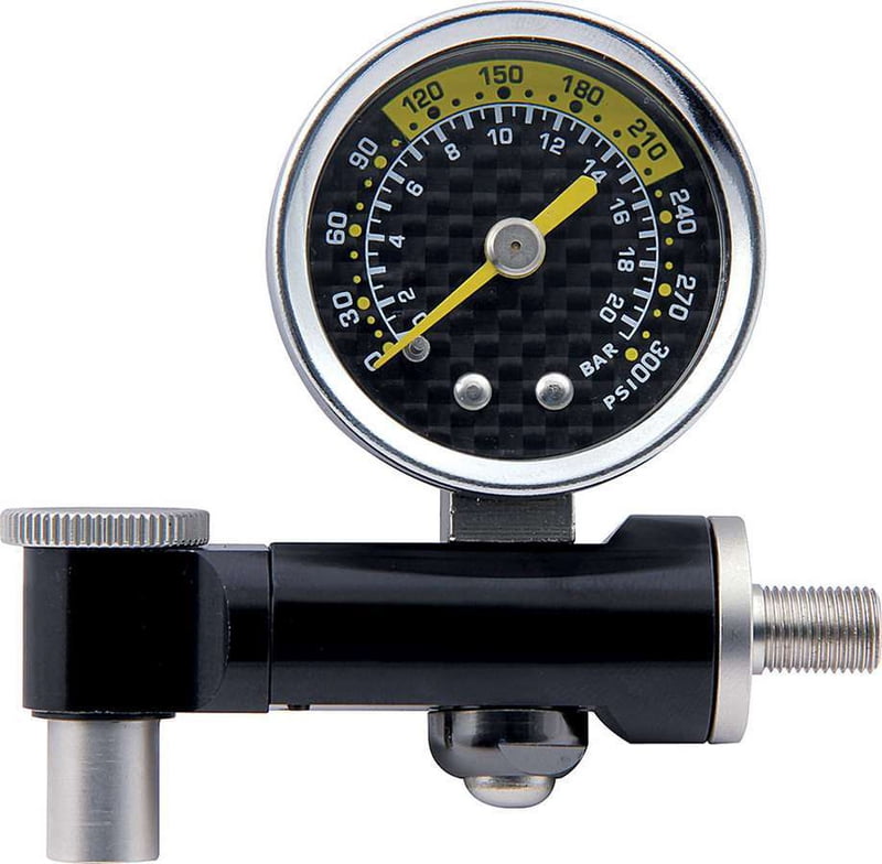 Shock Inflation Tool, Pressure Gauge, Analog, PSI & BAR, 0-300 PSI, 0-20 BAR, Liquid Filled, With Case (DSP-031063DS)