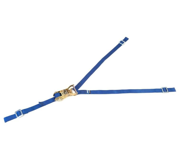 Blue, "Y" Strap Spare Tire Tie Down, 26" To 32" Tire, 1.00" Wide Y-Strap Style, 3-Point Flat Snap Hooks, Center Ratchet, Blue, Adjustable 26" to 32", UTV