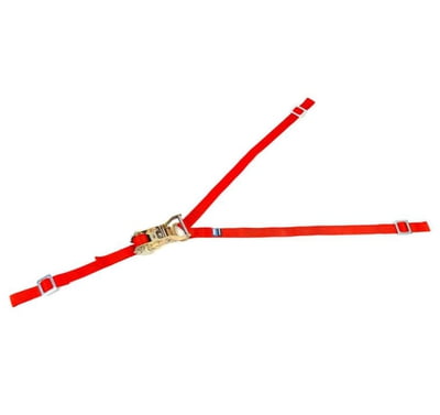 Red, "Y" Strap Spare Tire Tie Down, 26" To 32" Tire, 1.00" Wide Y-Strap Style, 3-Point Flat Snap Hooks, Center Ratchet, Red, Adjustable 26" to 32", UTV